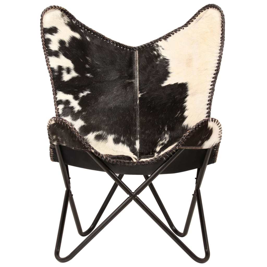 Butterfly Chair Black and White Genuine Goat Leather I8582