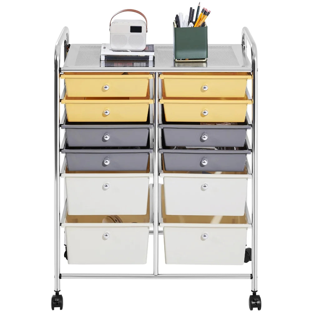 12 Drawer Rolling Storage Cart with Castors, Black B5655