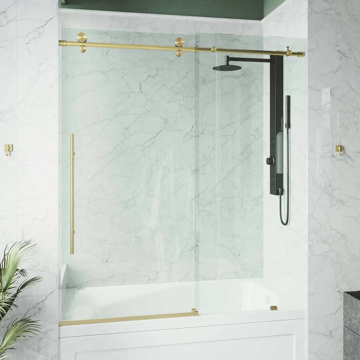 Frameless Sliding Shower Door in Matte Brushed Gold with Clear Glass V547829