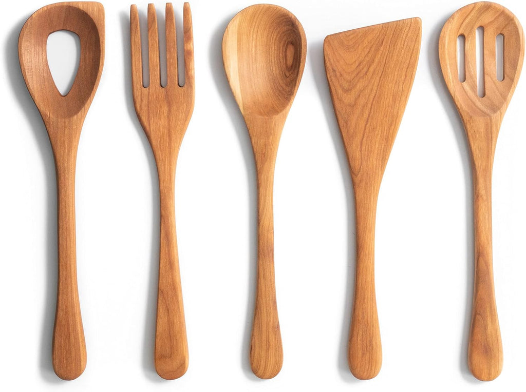 Cast Iron 5 Piece Kitchen Utensil Set with Wooden Cooking Utensils O48015