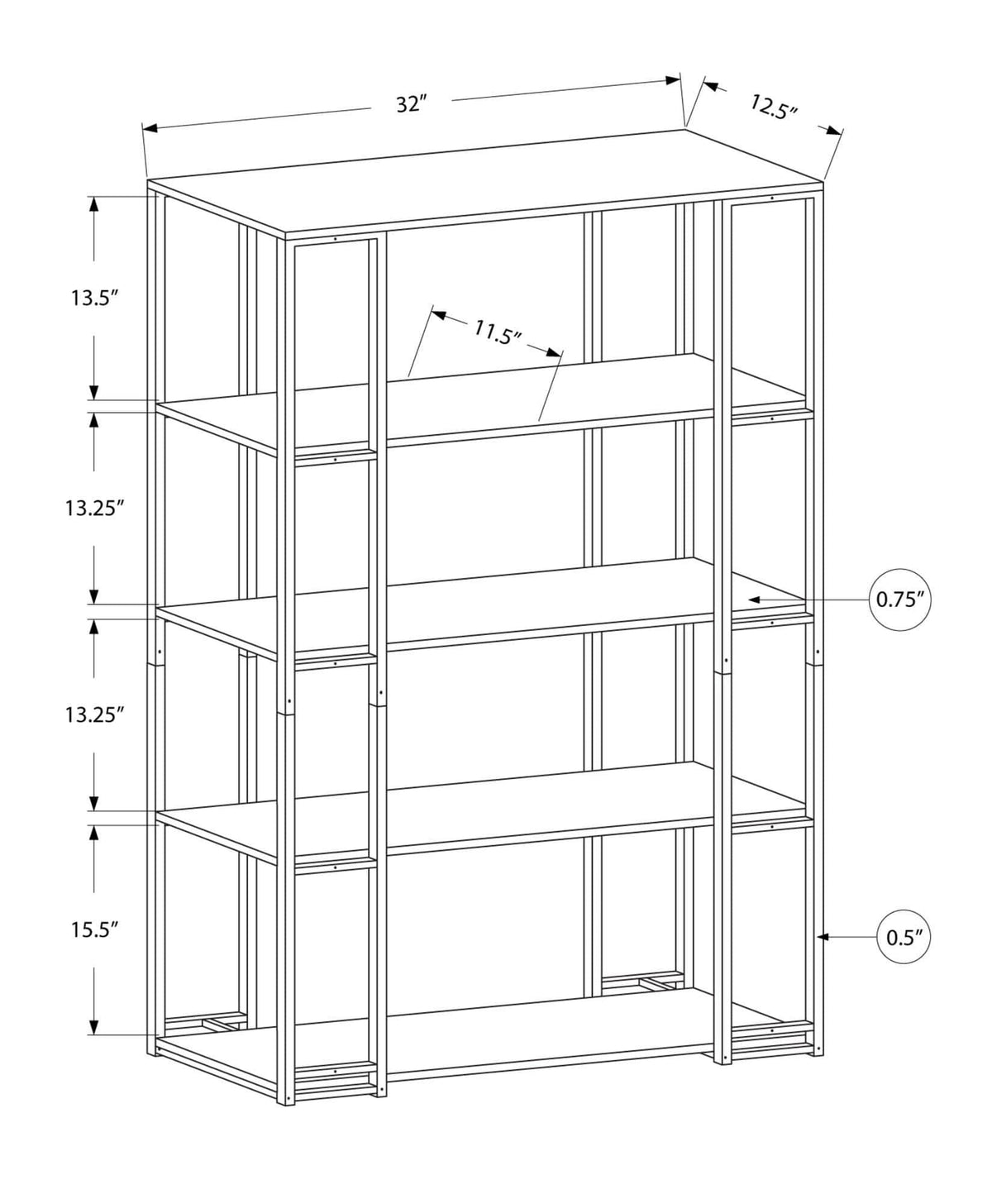 Dark Taupe Black MDF Metal Bookcase B3162
