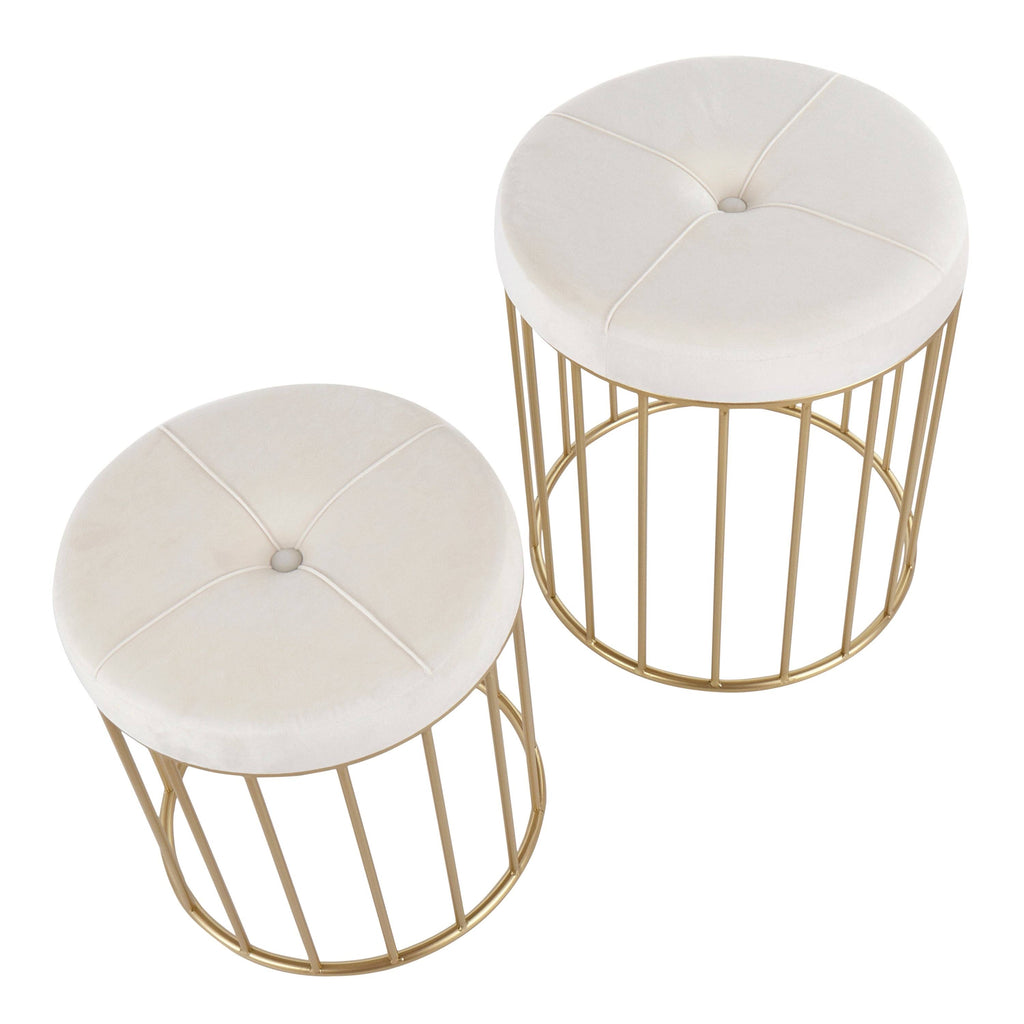 Black Velvet Gold Metal Nesting Ottoman Set Q5484
