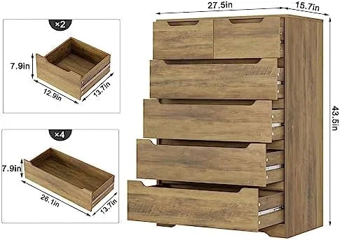 Modern 6 Drawer Wood Dresser with Cut-Out Handles H476