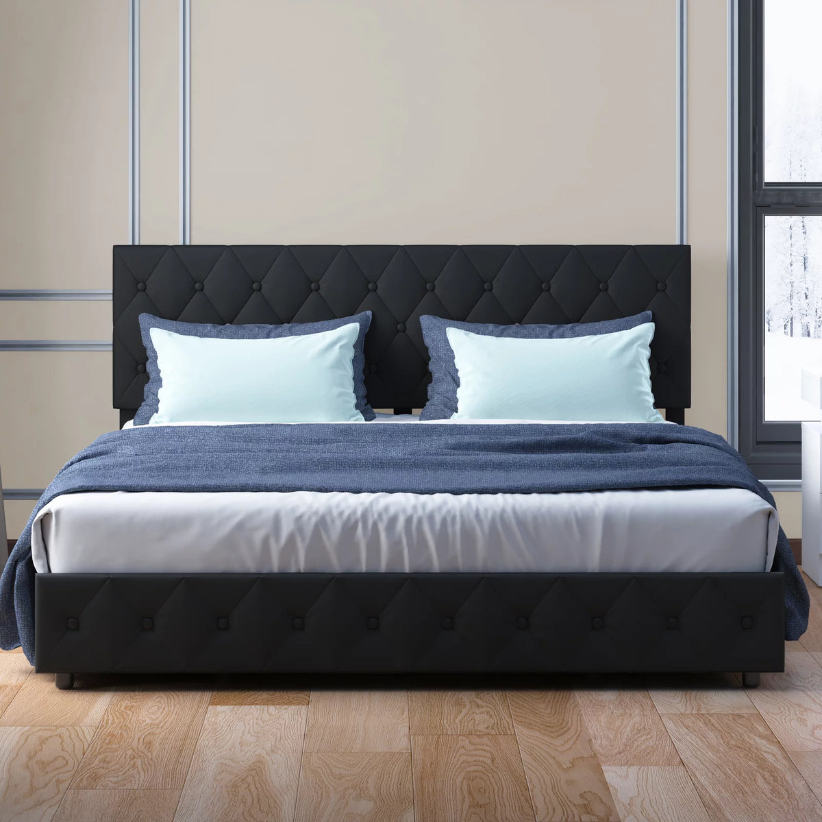 Black King Storage Bed Frame with 4 Drawers P781