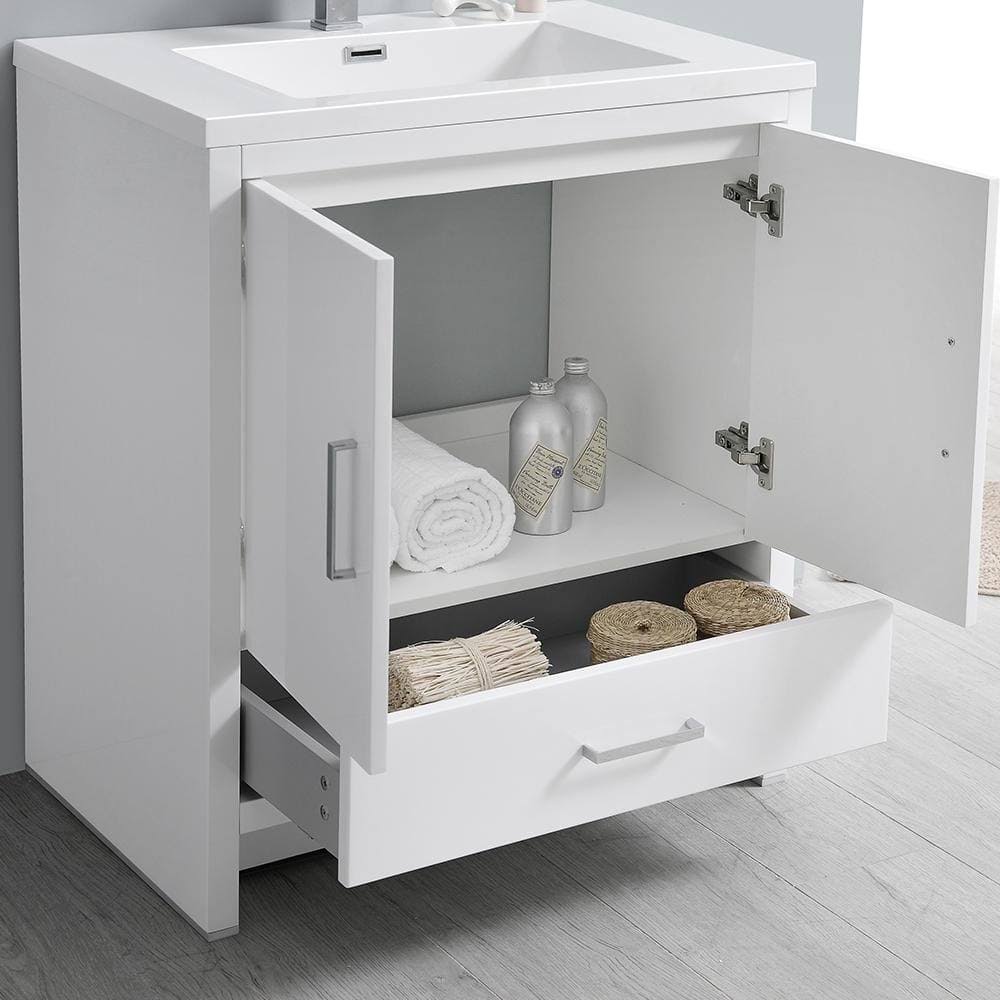 Glossy White Free Standing Bathroom Cabinet with Integrated Sink B18234