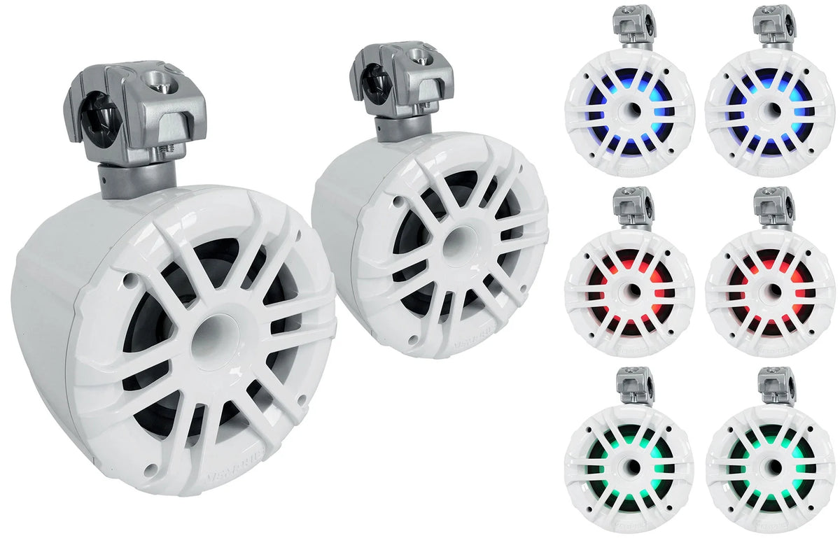 White 6.5" Marine Wakeboard Tower Speakers with Bluetooth Receiver H97554