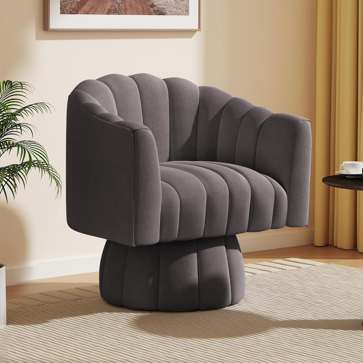 Grey Velvet Swivel Barrel Accent Sofa Chair Z22310