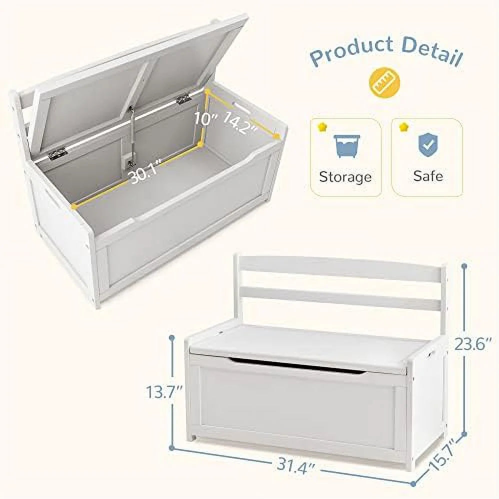 White Rubber Wood Toy Box V325418