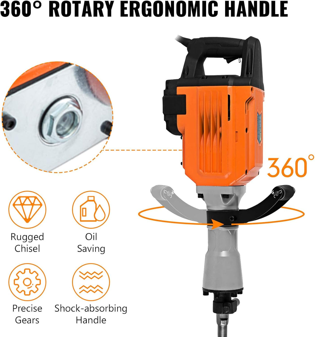 2200W Electric Demolition Hammer Concrete Breaker with Flat Chisel Bull Point Chisel N168