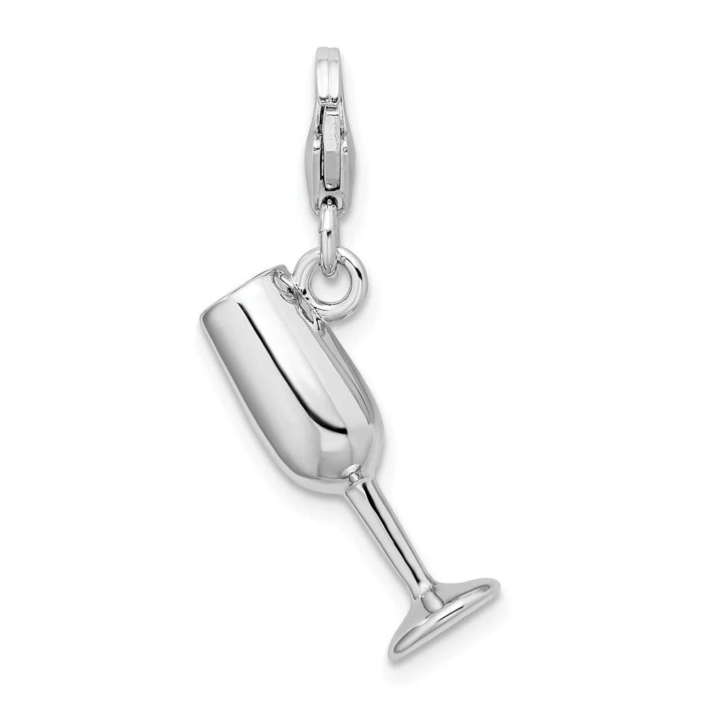 Sterling Silver Enameled Red Wine Glass Charm Pendant T920994