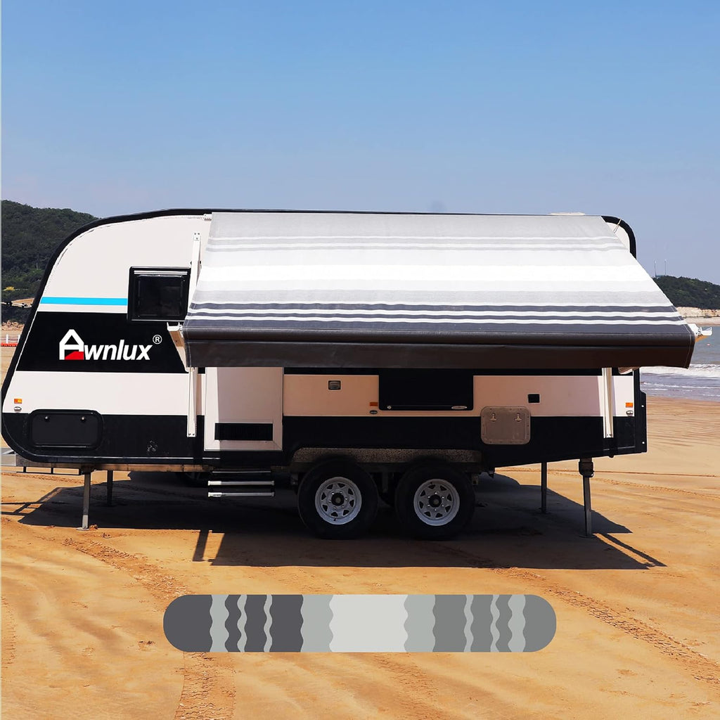 RV Awning Fabric Replacement Waterproof Vinyl Shade Screen Gray 17' H7771