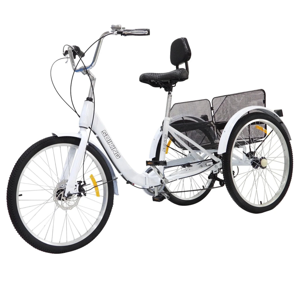24-Inch 7-Speed Foldable Tricycle Cruiser Bike with Basket X1595