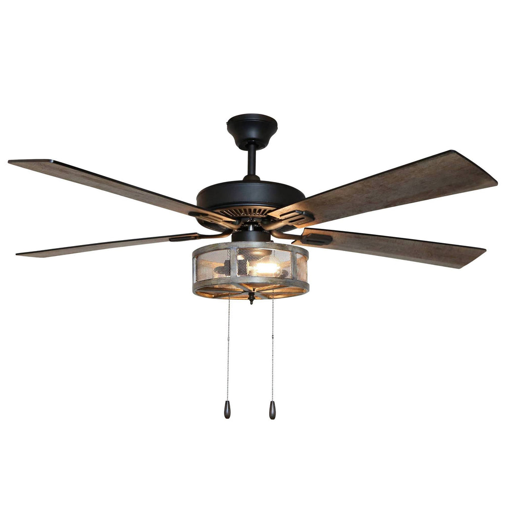 52x22 LED 5-Blade Woodgrain Caged Farmhouse Lighted Ceiling Fan Z762