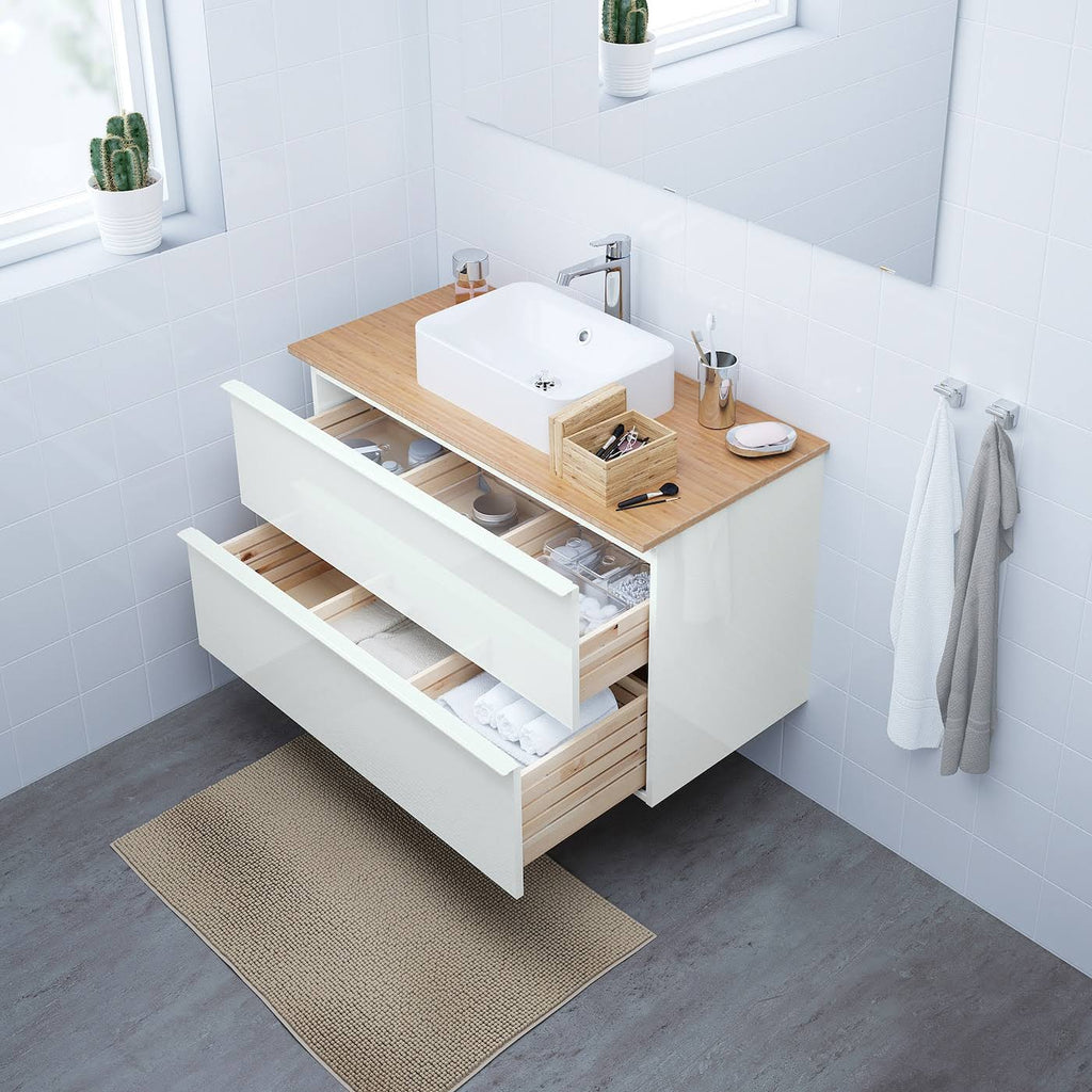 High Gloss White Sink Cabinet with 2 Drawers C22691