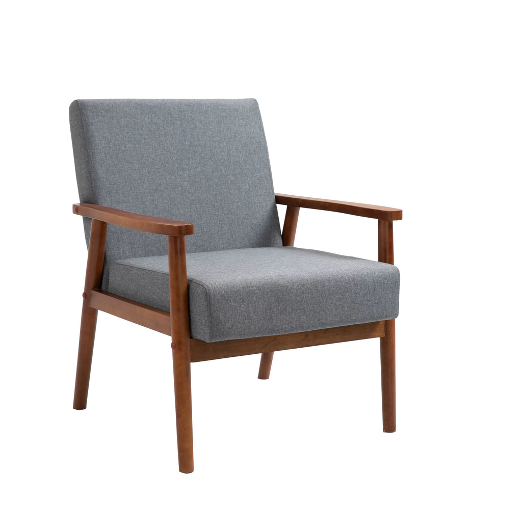 Mid-century Modern Solid Wood Brown Faux Leather Armchair C217843