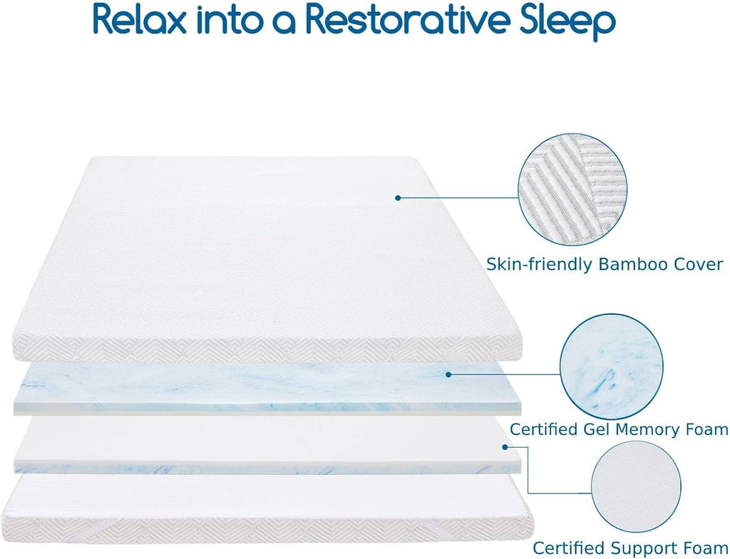 Twin 4 Inch Trifold Gel Memory Foam Mattress Topper with Breathable Cover U3294