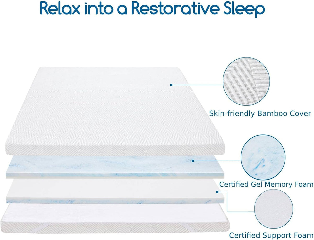 Twin 4 Inch Trifold Gel Memory Foam Mattress Topper with Breathable Cover U3294
