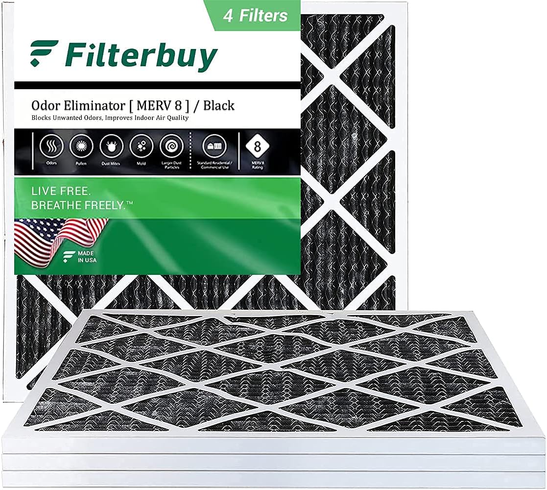 24x24x1 MERV 8 Pleated HVAC AC Furnace Air Filter with Activated Carbon (4-Pack, Black) Q519899