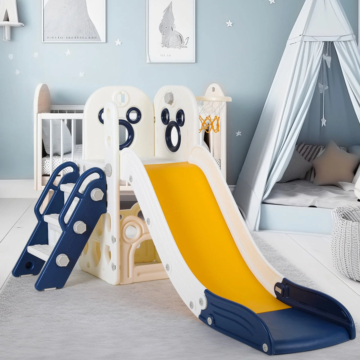 Plastic Toddler Slide with Basketball Hoop Y674414