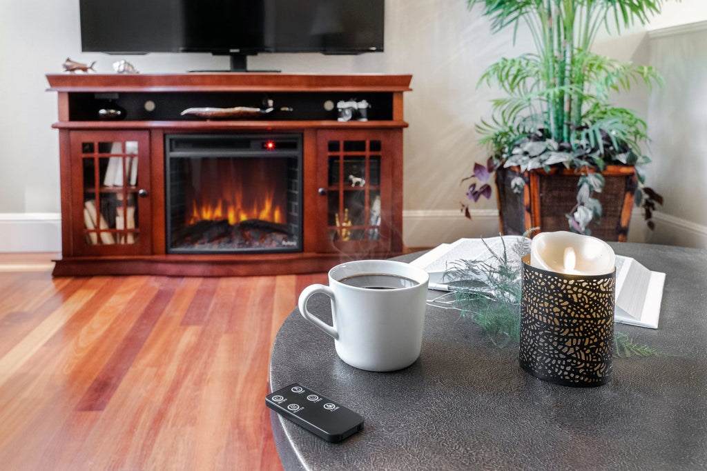 60" x 33" Warm Cherry Finish Fireplace TV Stand R647522
