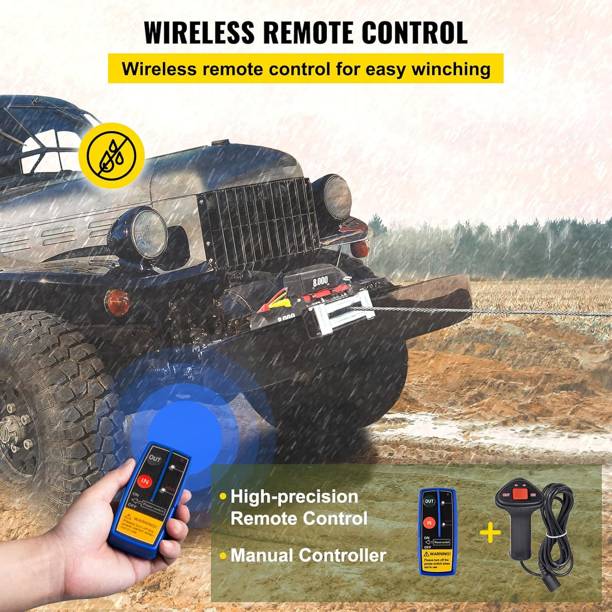 Electric Winch 8000lb Load Capacity 12V Steel Cable Wireless Remote Control P574041