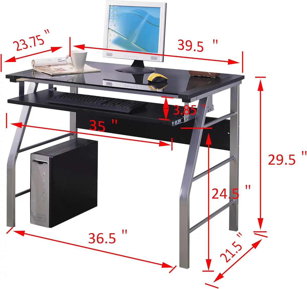 Metal and Glass Top Computer Desk H169