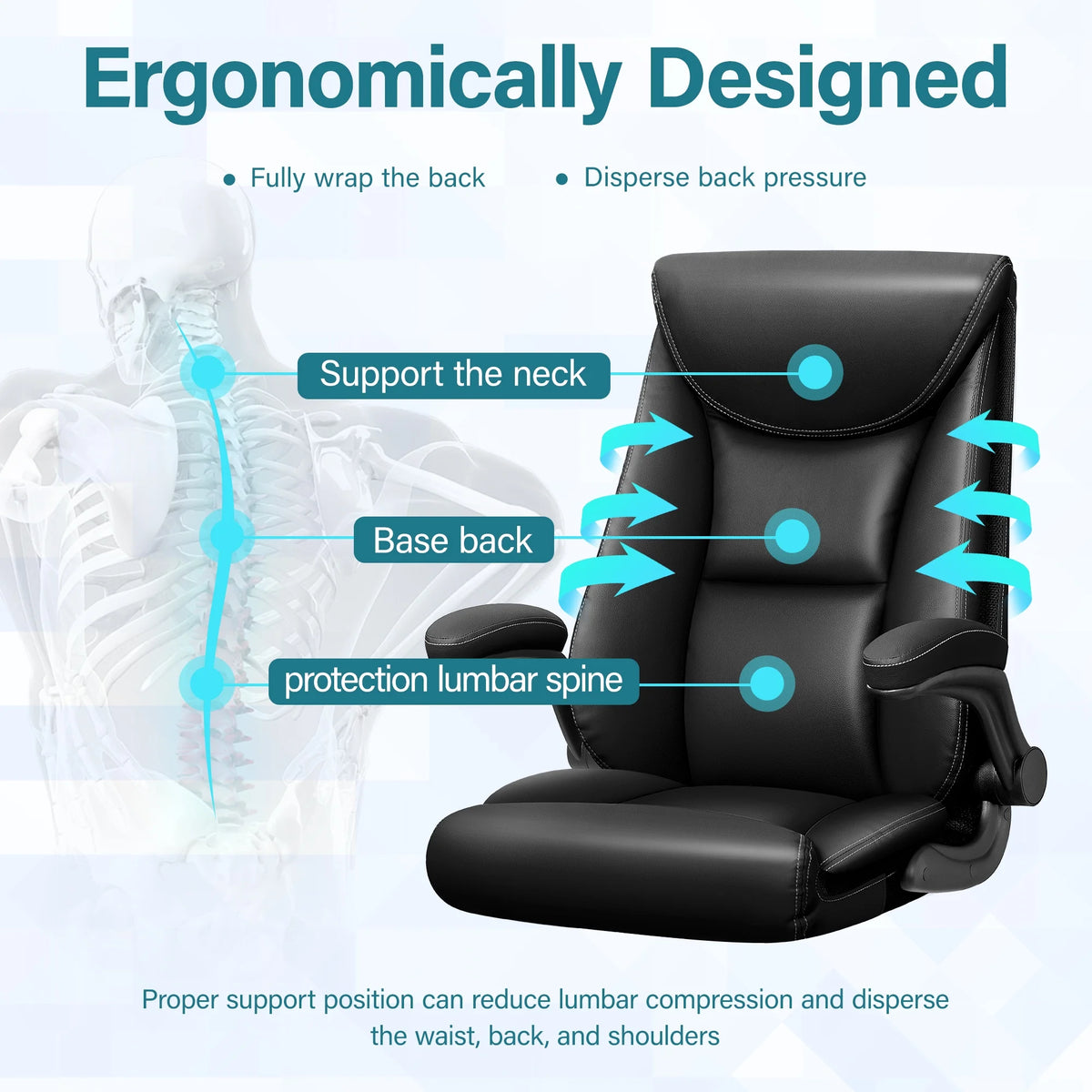 Black Ergonomic Leather Office Chair with Lumbar Support F637