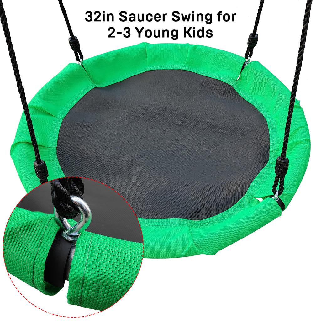 Swing Set with 32in Saucer Swing, EVA Swing Seat, Kids Basketball Hoop, Soccer Net, 440lbs Heavy Duty Anti-Rust Steel A-Frame F59322