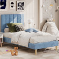 Twin Bed Frame with Upholstered Headboard, Grey E120852