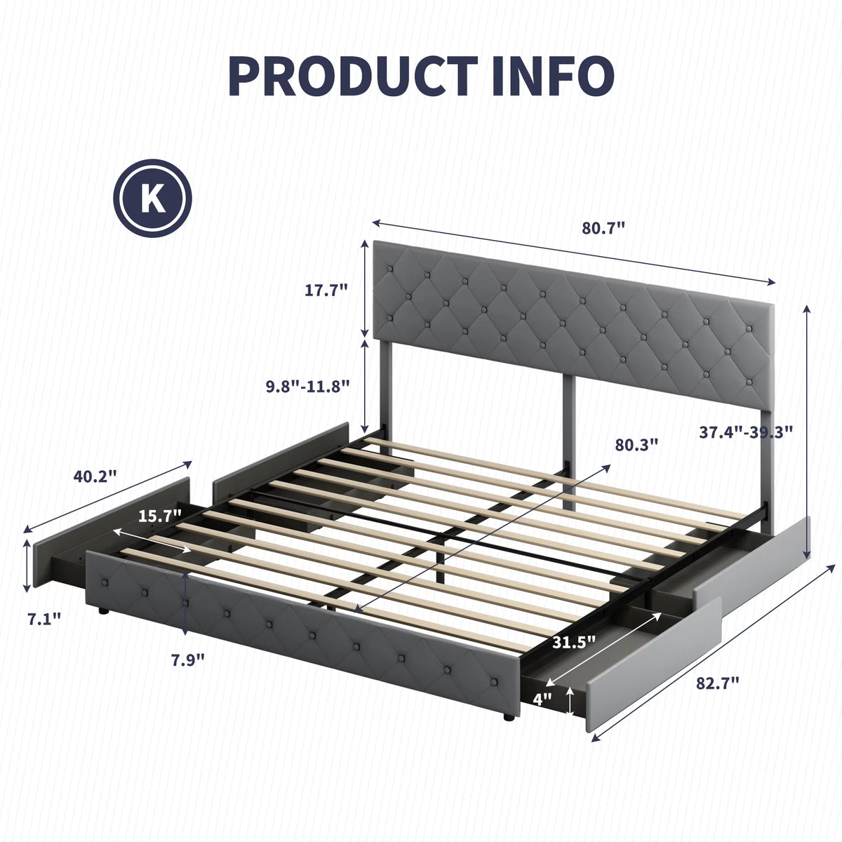 Black King Storage Bed Frame with 4 Drawers P781