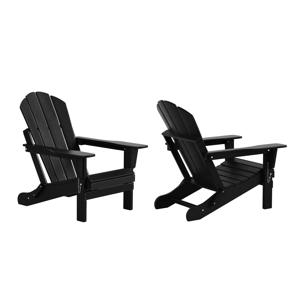 Black 3-Pieces Outdoor Patio Furniture Set Plastic Adirondack Chair Set of 2 with Coffee Table W8349