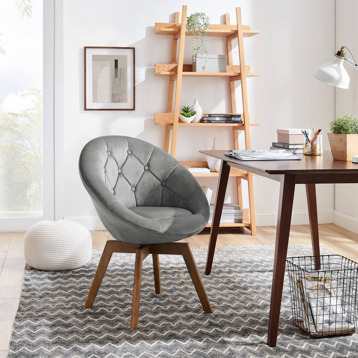 Velvet Tufted Round Swivel Accent Chair O6925