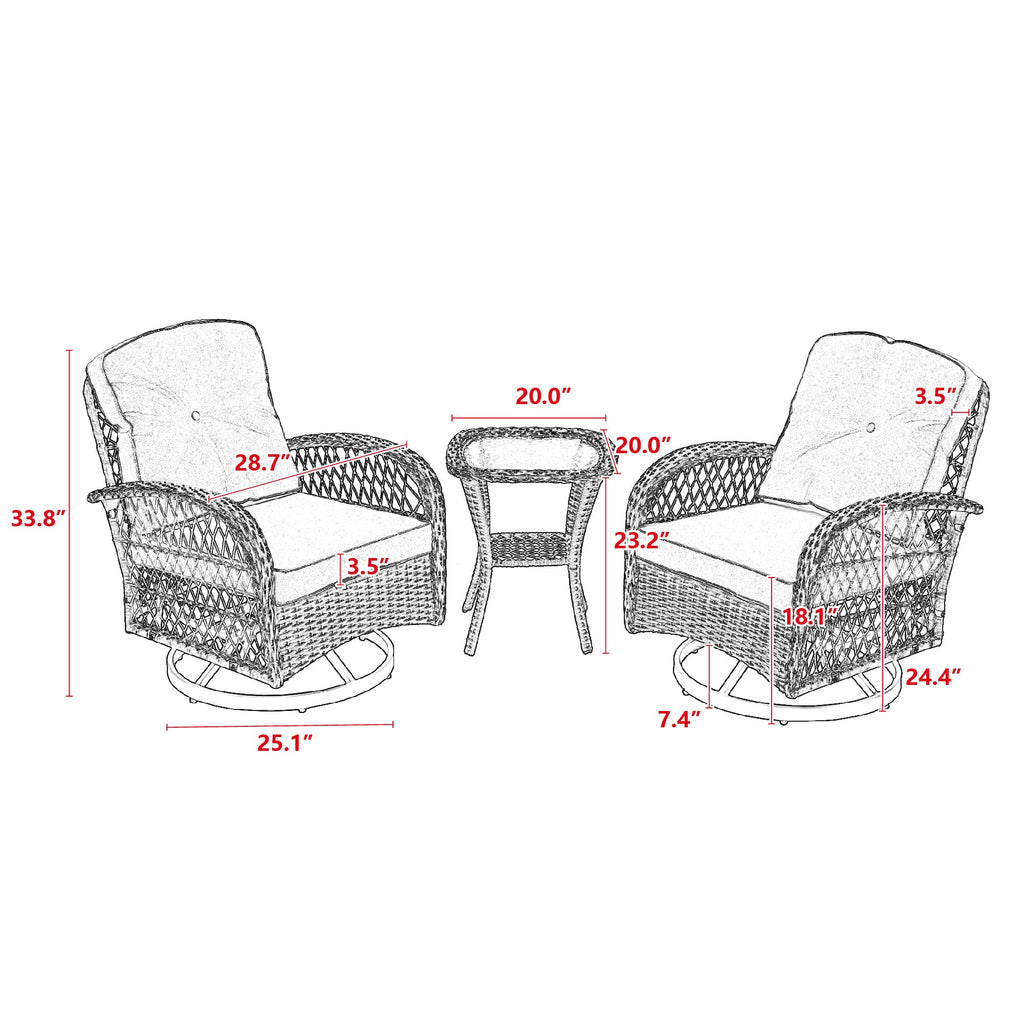 3 Pc Outdoor Swivel Rocker Patio Chairs - Gray R3514