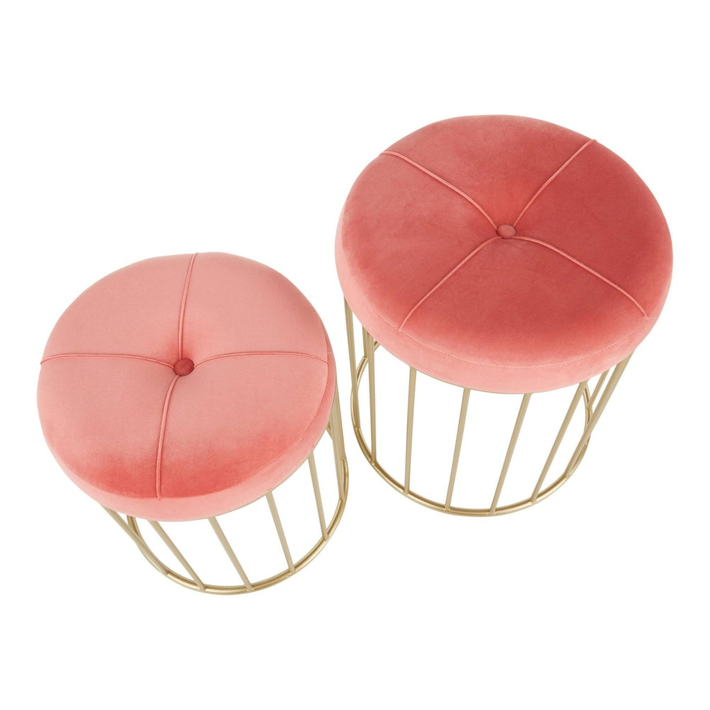 Black Velvet Gold Metal Nesting Ottoman Set Q5484