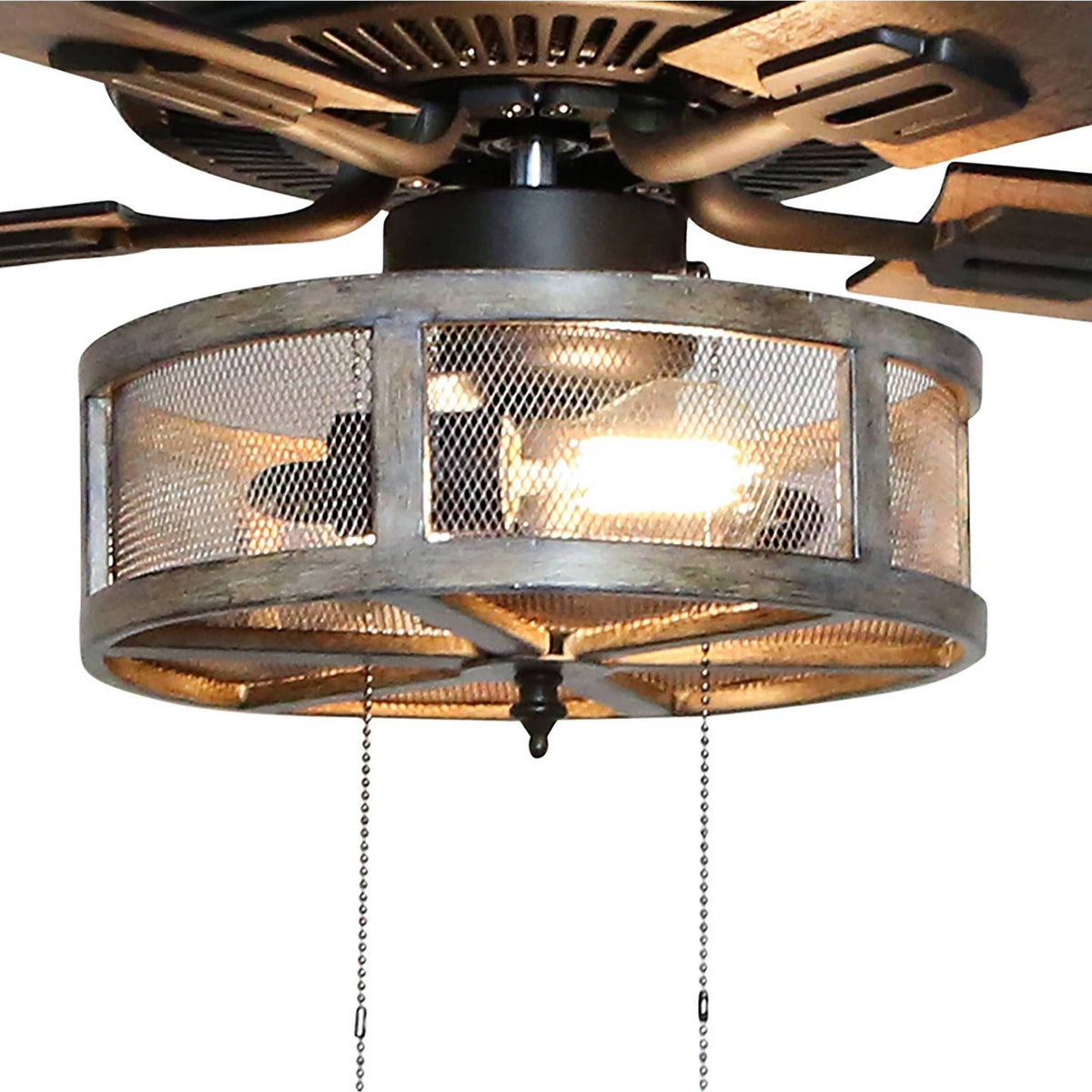 52x22 LED 5-Blade Woodgrain Caged Farmhouse Lighted Ceiling Fan Z762