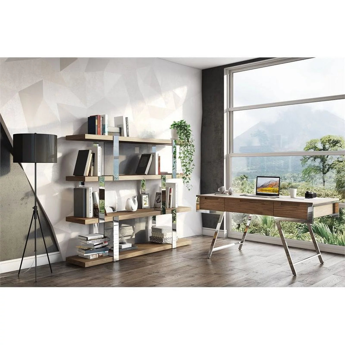 3 Drawer Walnut Chrome Desk J17946