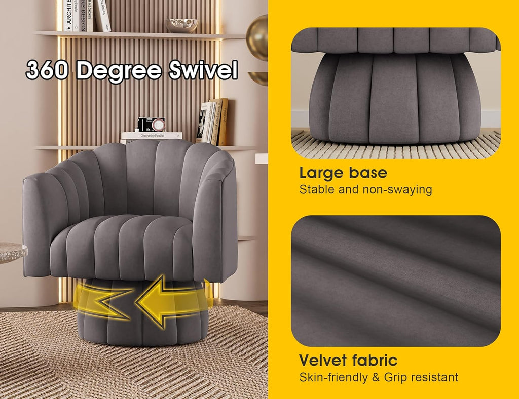 Grey Velvet Swivel Barrel Accent Sofa Chair Z22310