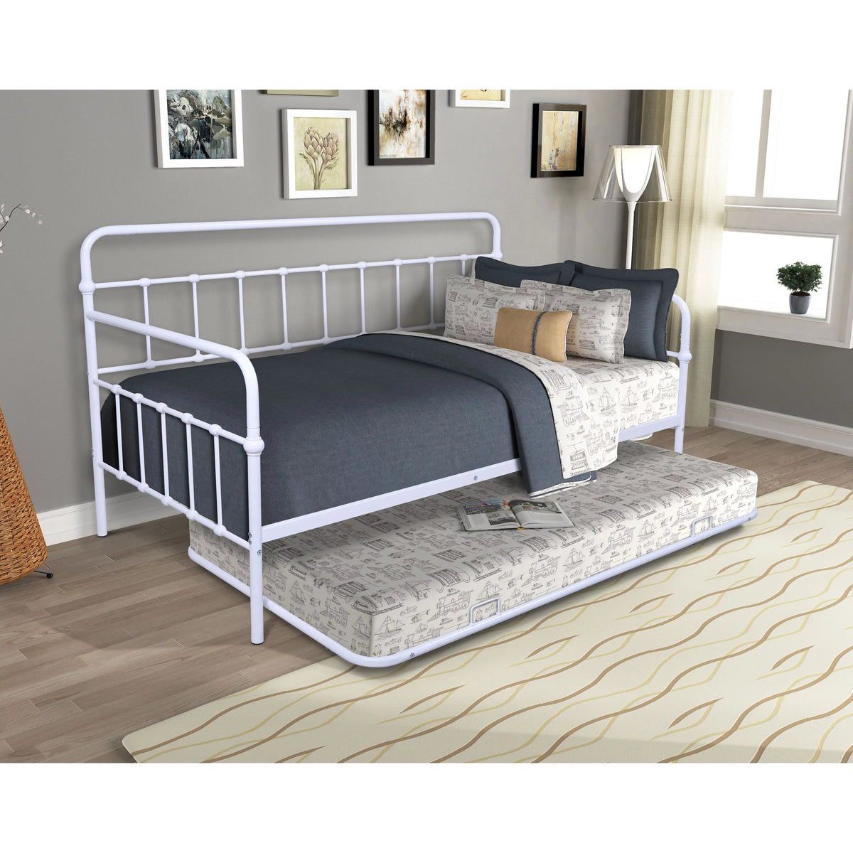 White Twin Metal Frame Daybed with Trundle K62583