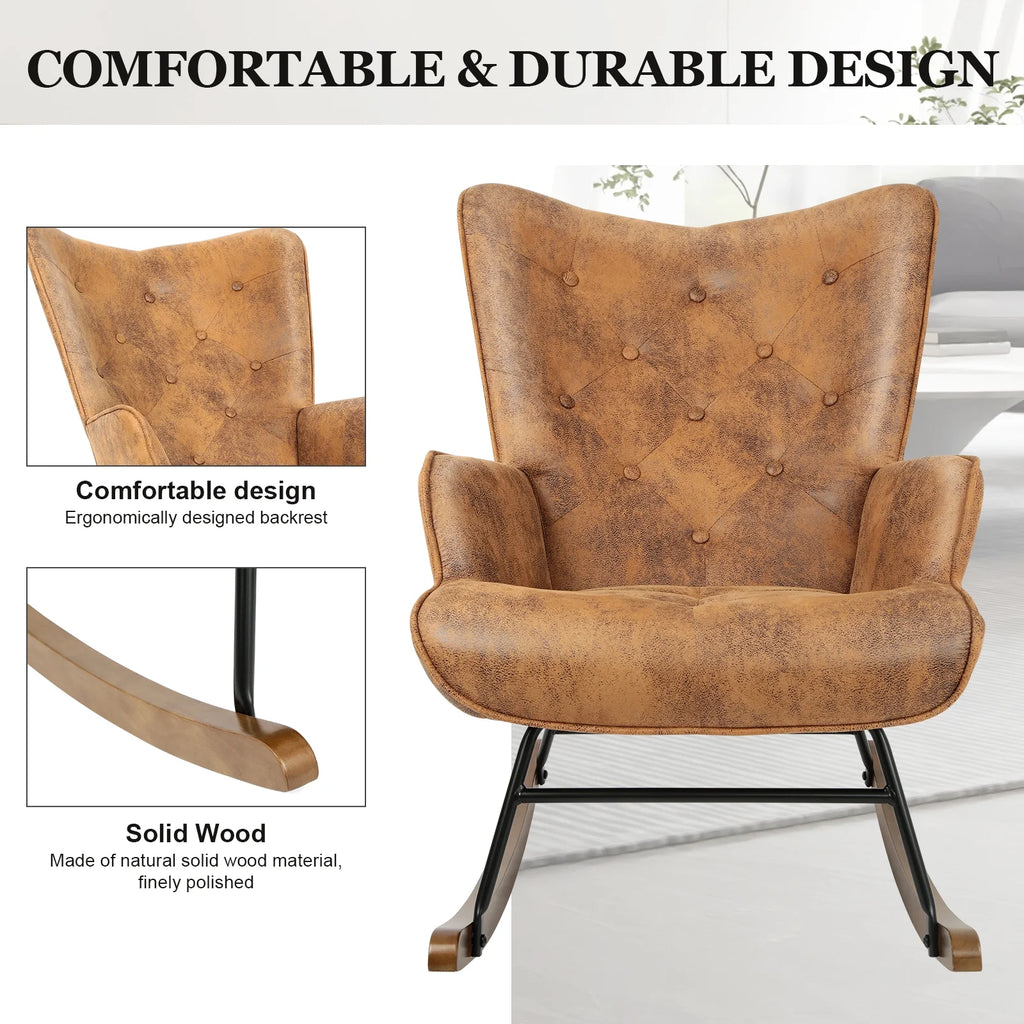 Brown Polyester Rocking Chair with Wooden Base O951294