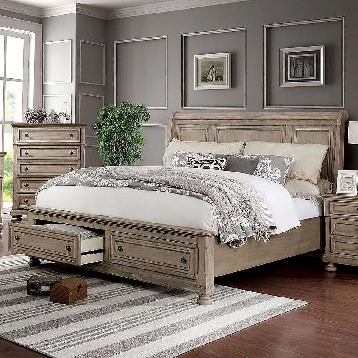 Gray 3pc Cal King Size Bedroom Set with Nightstands F9213