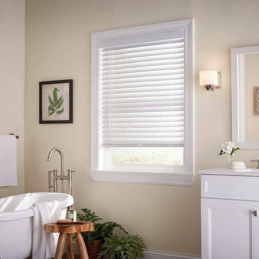 White Cordless Faux Wood Blind 58 in. W x 54 in. L S450