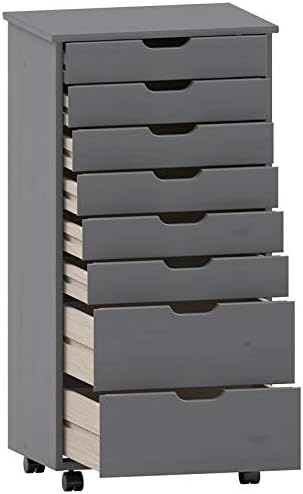 Gray Eight Drawer Wood Rolling Storage Cart Y45749