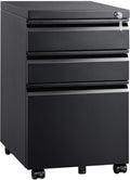 Black 3 Drawer Mobile File Cabinet with Lock I8045