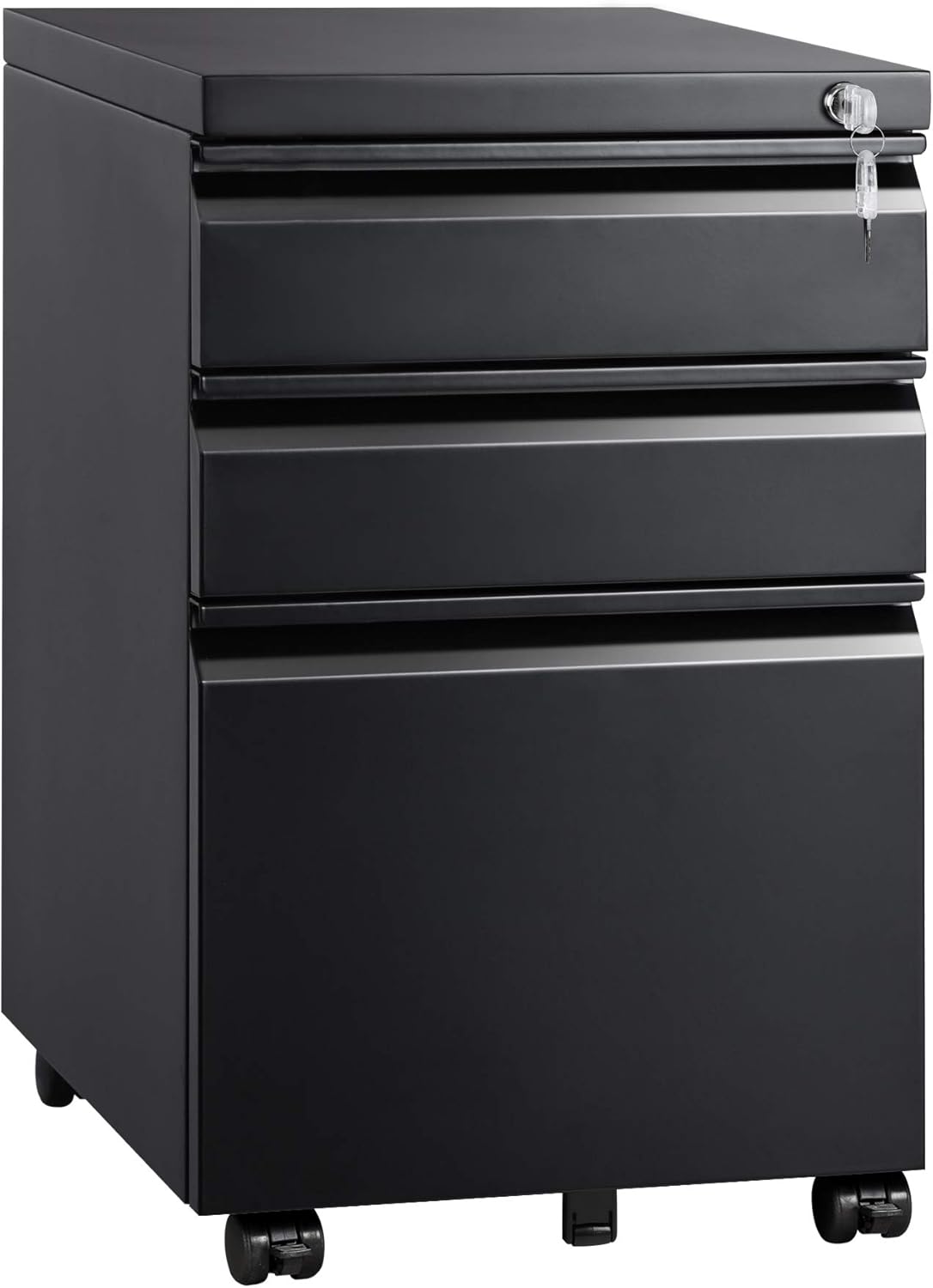 Black 3 Drawer Mobile File Cabinet with Lock I8045