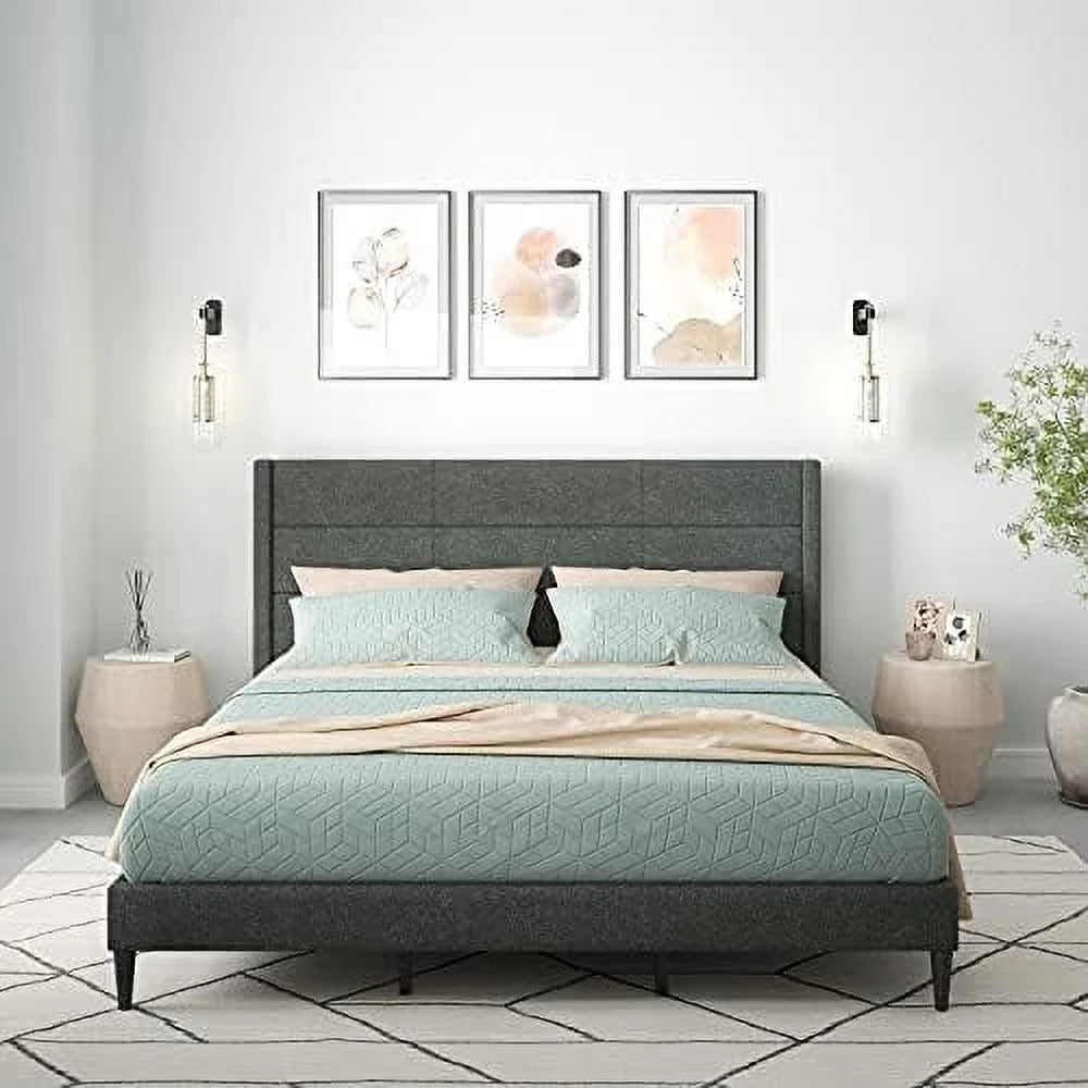 Gray King Upholstered Platform Bed Frame T88719
