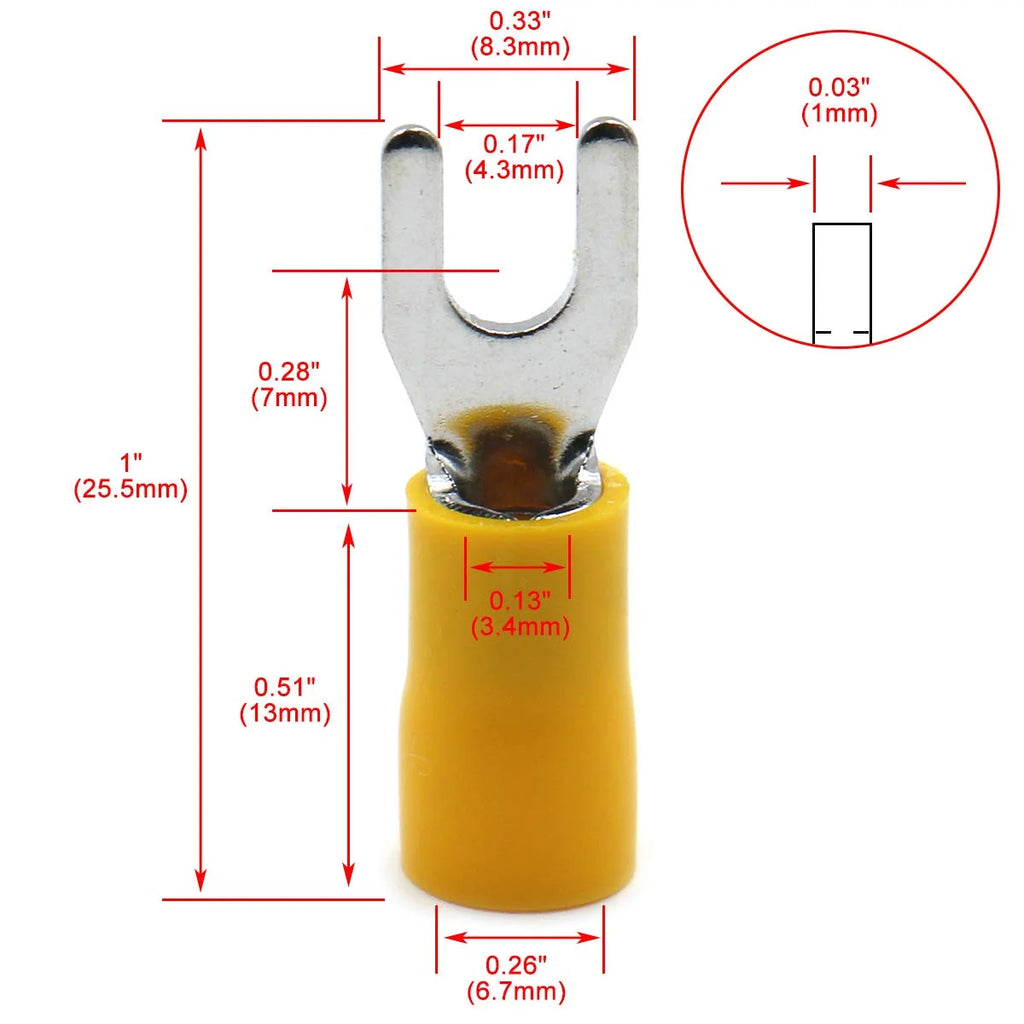 Insulated Fork Spade Wire Connector Electrical Crimp Terminal 12-10 AWG Pack of 100 B390661