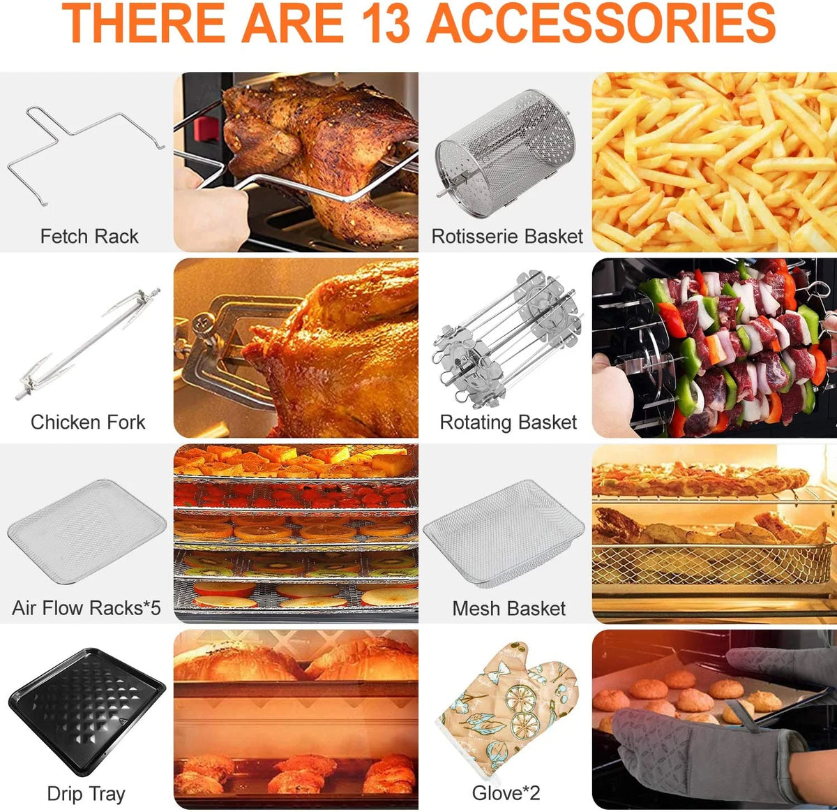 10-in-1 20 Quart Air Fryer Toaster Oven Combo with Rotisserie Dehydrator K101