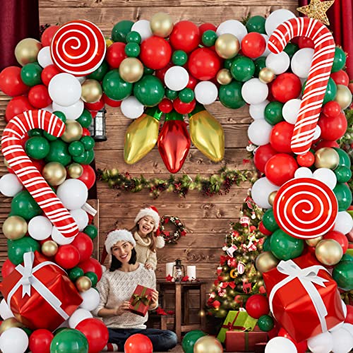 152Pcs Red White Green Gold Balloons Garland Kit O568631