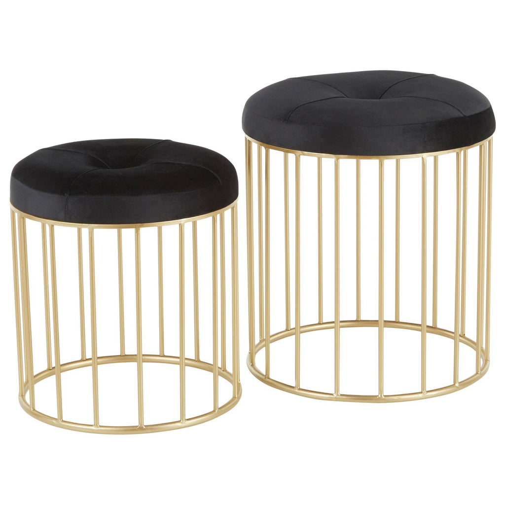 Black Velvet Gold Metal Nesting Ottoman Set Q5484
