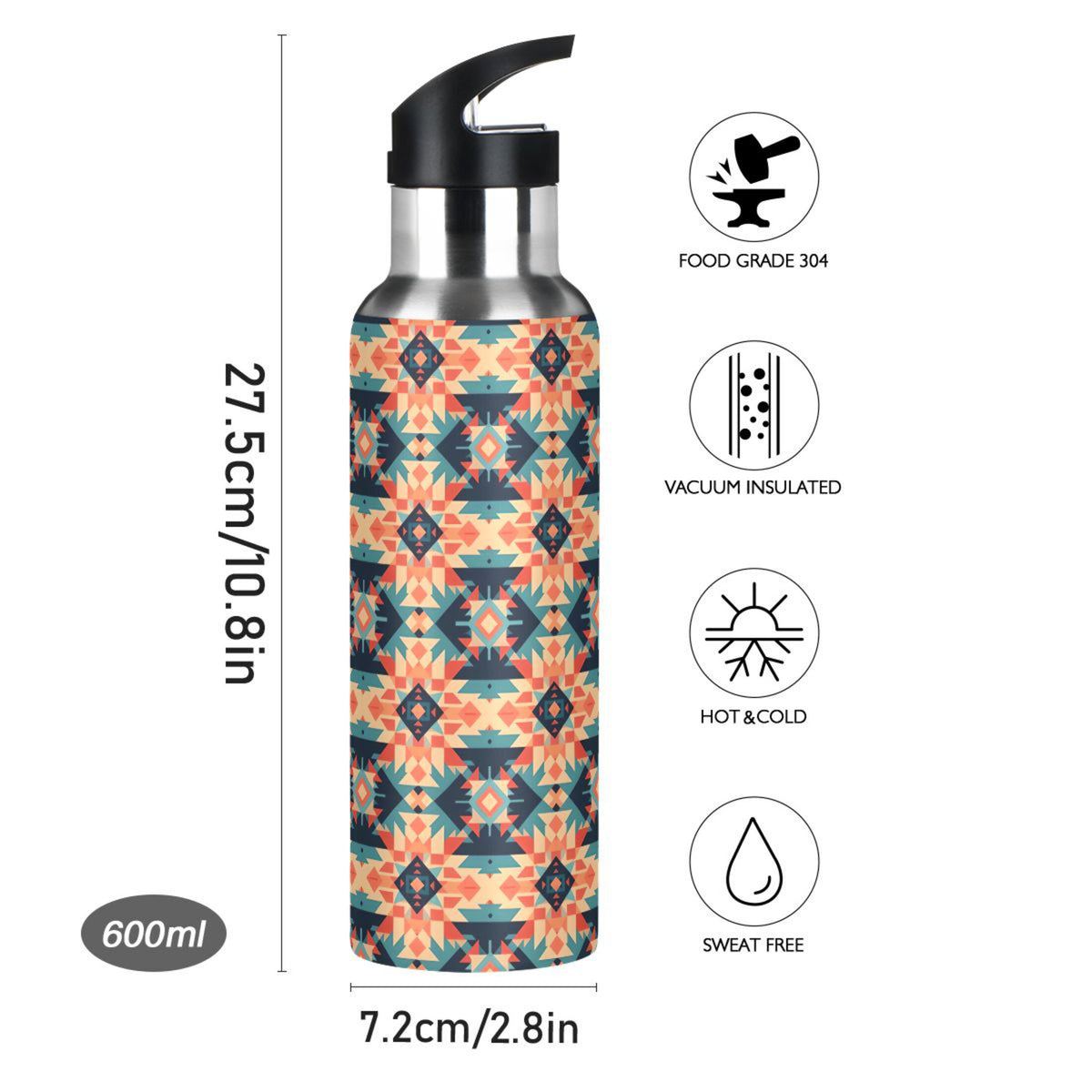 20 oz Insulated Stainless Steel Water Bottle with Straw Lid U4768